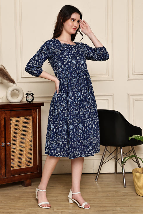 Serene Floral Charm Cotton Jaipuri Printed Dress