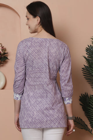 Light Purple Pure Cotton Foil Printed Tunic