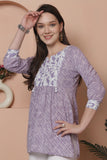 Light Purple Pure Cotton Foil Printed Tunic