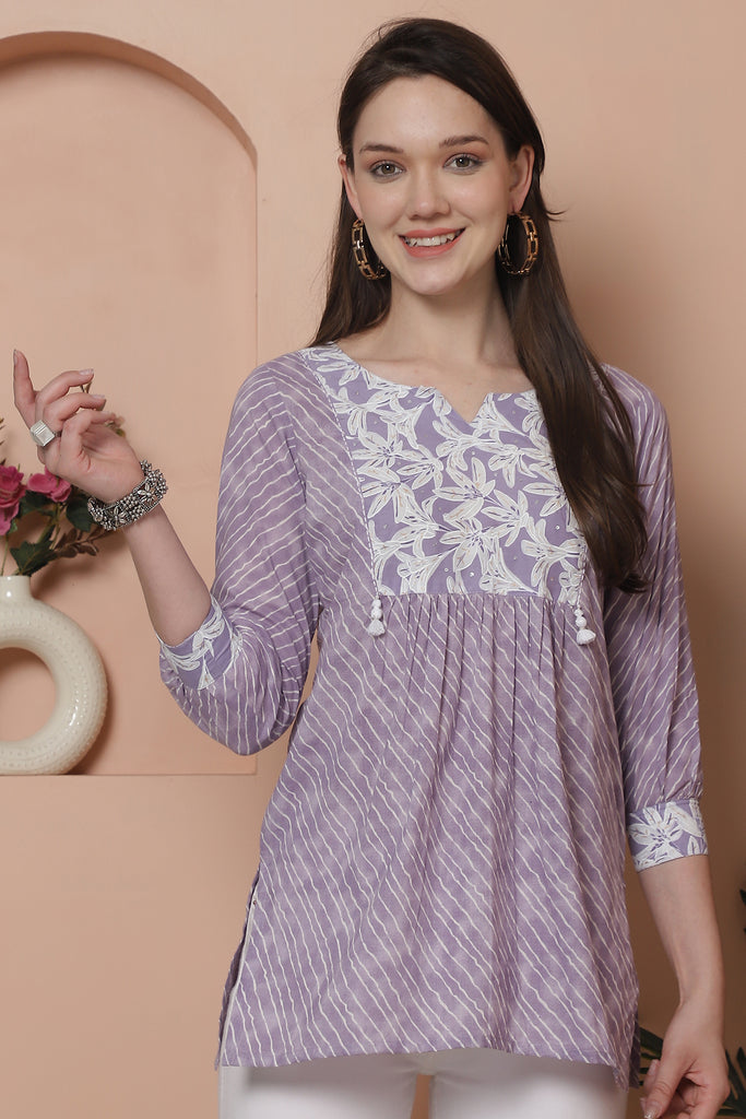 Light Purple Pure Cotton Foil Printed Tunic