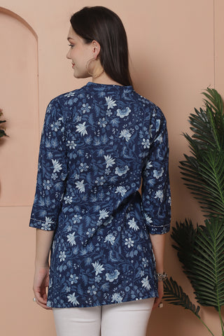 Blue Pure Cotton Floral Printed Tunic