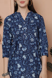 Blue Pure Cotton Floral Printed Tunic