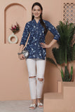 Blue Pure Cotton Floral Printed Tunic