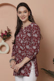 Maroon Pure Cotton Foil Printed Tunic