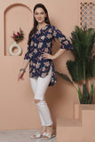 Blue Cotton Floral Printed Tunic