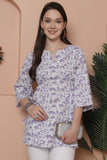 Lavender & White  Cotton Foil Printed Tunic