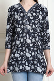 Black & White  Cotton Floral Printed Tunic