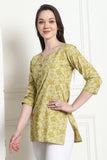 Lime Yellow Cotton Foil Printed Tunic