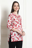 White & Magenta Cotton Floral Printed Tunic