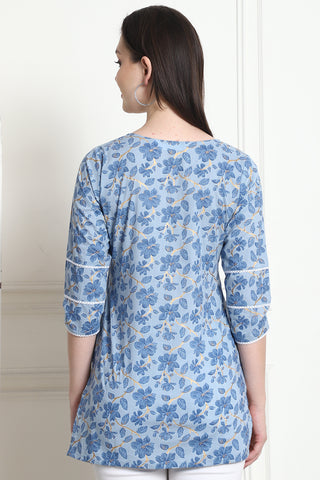 Sky Blue Cotton Foil Printed Tunic