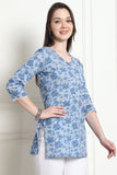 Sky Blue Cotton Foil Printed Tunic