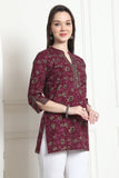 Wine Cotton Floral Printed Tunic