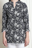 Black Cotton Floral Printed Tunic