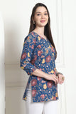 Blue Cotton Floral Printed Tunic