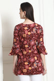 Maroon Cotton Floral Printed Tunic