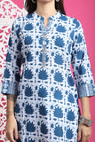 Teal Blue & White Pure Cotton Block Printed Tunic