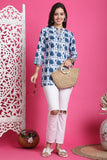 Teal Blue & White Pure Cotton Block Printed Tunic