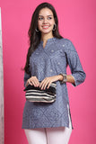 Grey & White Pure Cotton Bandhani Printed Tunic