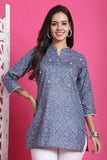 Grey & White Pure Cotton Bandhani Printed Tunic