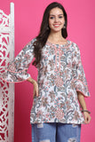 White Pure Cotton Floral Printed Tunic