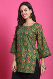 Green Pure Cotton Floral Printed Tunic