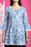 Light Blue Pure Cotton Floral Printed Tunic