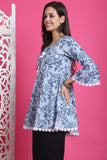 Light Blue Pure Cotton Floral Printed Tunic