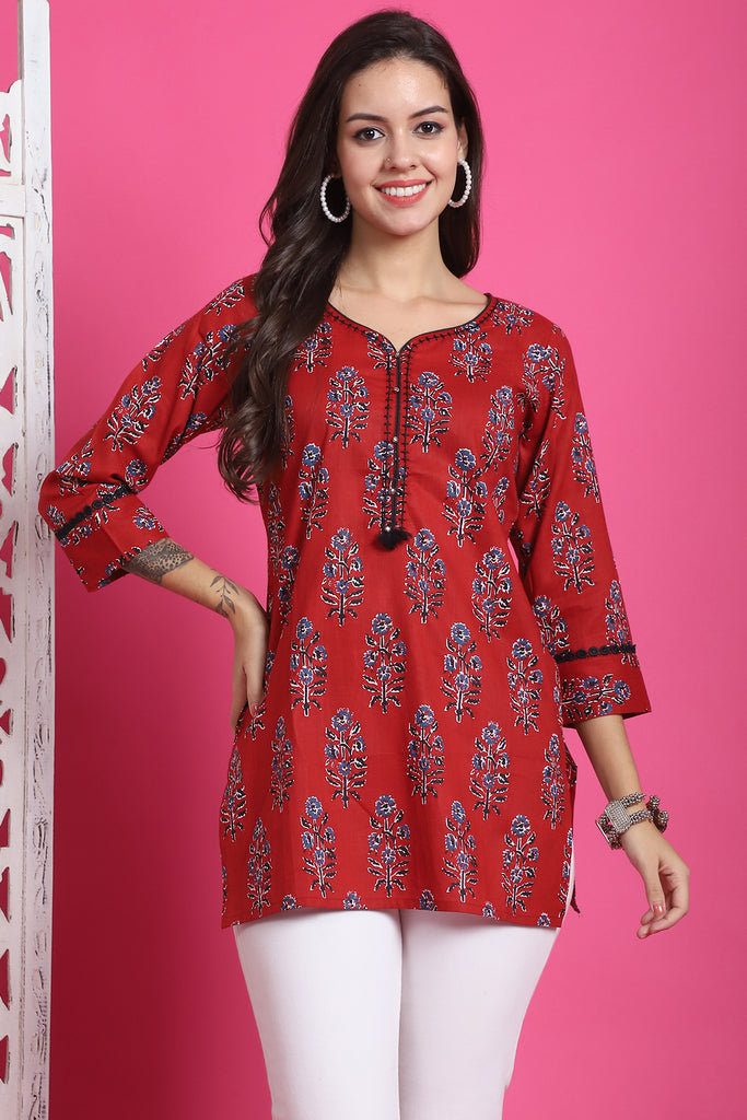 Maroon Pure Cotton Floral Printed Tunic