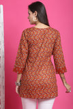 Orange Pure Cotton Floral Printed Tunic