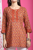 Orange Pure Cotton Floral Printed Tunic