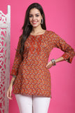 Orange Pure Cotton Floral Printed Tunic