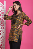 Black & Yellow Pure Cotton Floral Printed Tunic