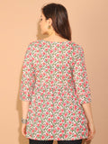 White & Pink Pure Cotton Floral Printed Tunic