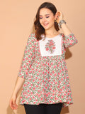 White & Pink Pure Cotton Floral Printed Tunic