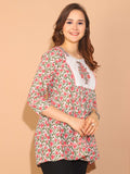 White & Pink Pure Cotton Floral Printed Tunic