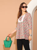 White & Pink Pure Cotton Floral Printed Tunic