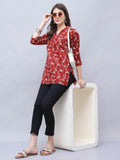 Maroon Pure Cotton Floral Printed Tunic