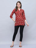 Maroon Pure Cotton Floral Printed Tunic