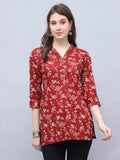 Maroon Pure Cotton Floral Printed Tunic