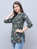 Navy Blue Pure Cotton Floral Printed Tunic