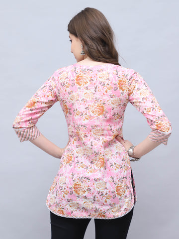 Light Pink Pure Cotton Floral Printed Tunic