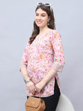 Light Pink Pure Cotton Floral Printed Tunic