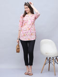 Light Pink Pure Cotton Floral Printed Tunic