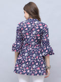 Navy Blue Pure Cotton Floral Printed Tunic