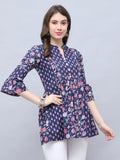 Navy Blue Pure Cotton Floral Printed Tunic