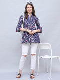 Navy Blue Pure Cotton Floral Printed Tunic