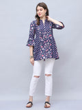 Navy Blue Pure Cotton Floral Printed Tunic