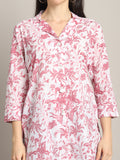 White & Dusty Pink Women Pure Cotton Floral Printed Tunic