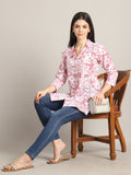 White & Dusty Pink Women Pure Cotton Floral Printed Tunic