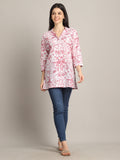 White & Dusty Pink Women Pure Cotton Floral Printed Tunic